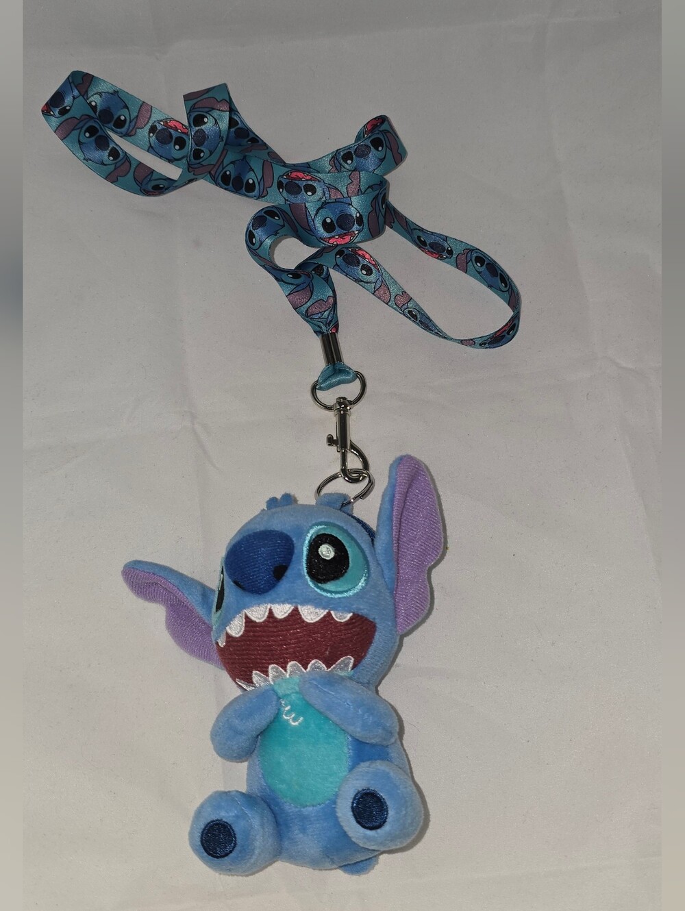 Blue Plush Stitch Lanyard Keychain